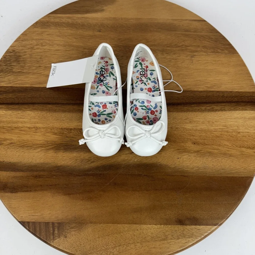 New Little Kids Nordstrom Rack Eleanor White Bow Formal Mary Jane Flats Size 8 C